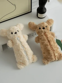 1个大容量泰迪熊毛绒铅笔盒，文具收纳袋，适合女生学生，可爱卡通狗设计 - A - 查看 1