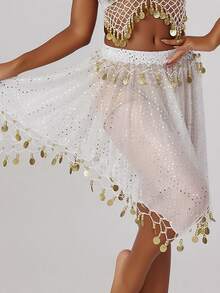 Váy múa bụng nữ bằng vải voan mỏng đính tua rua xu Váy múa ngắn cho tiệc tập biểu diễn - Nhiều màu - Xem 13