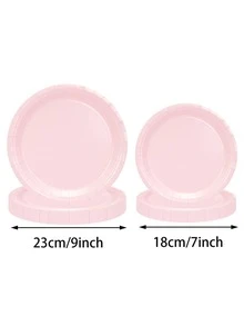 10件/20件/50件圆形粉色纸质餐盘7英寸9英寸一次性餐盘生日派对婚礼晚宴节日野餐或旅行派对餐盘 - 粉色 - 查看 2