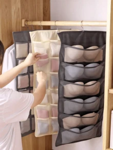 1 Double-Sided Bra And Underwear Storage Bag, With Front And Back Compartments, Suitable For Storing Bras, Underwear, Socks, Home Wardrobes And Dormitory Storage Space. Thick Multi-Layer Design, With Hooks, Suitable For Bedrooms, Storage Items, Home Storage - Multicolor - View 5