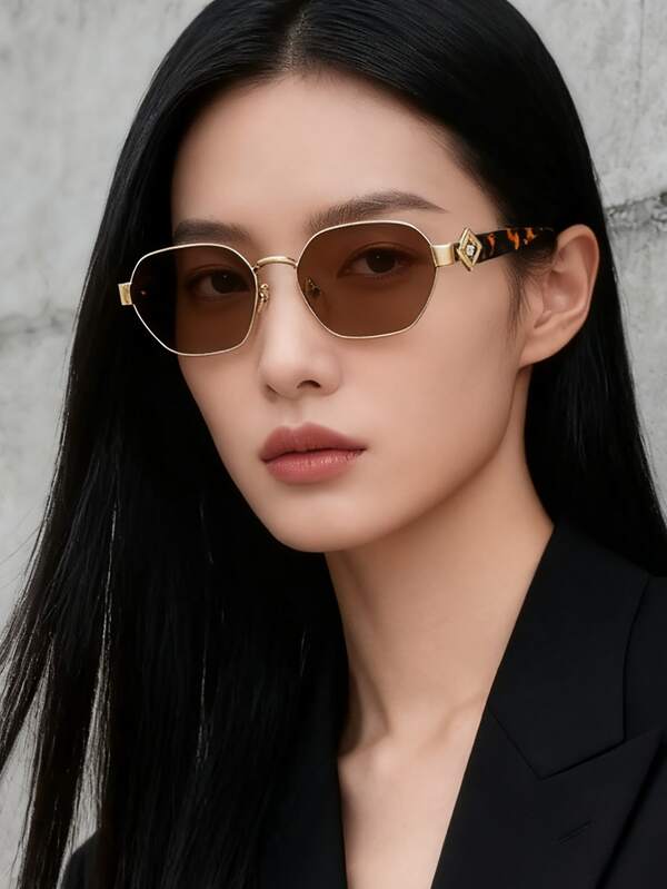 Fashionable Polygonal Glasses For Women, Retro Leopard Print Glasses, Street Style Women's Glasses, High-End Chic Outfit Accessory