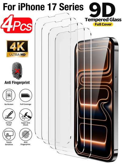 Yezodawee 4片装9H硬度钢化玻璃屏幕保护膜，适用于 15 Pro Max/15 Pro/15 Plus/16 Pro Max/16/16e/16 Pro/16 Plus/14 Pro Max/14/14 Pro/14 Plus/13 Pro Max/13/13 Pro/12/11/XR