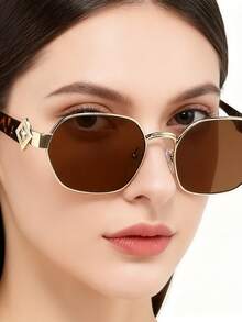 Gafas poligonales de moda para mujer, gafas con estampado de leopardo retro, gafas de estilo callejero para mujer, accesorio de vestir elegante de alta gama