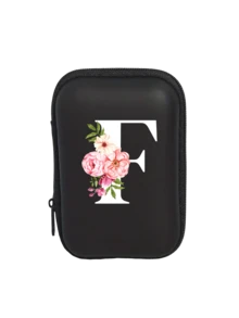 Tragbare Mini-Aufbewahrungstasche mit weißen Initialen A-Z, wasserdicht und stoßfest, Digitaltasche mit Zierapfelblütenmuster, Tasche mit Logoaufdruck für Handy-Ladekabel und Datenkabel, Reißverschlusstasche für Geldbörse, Datenkabel, Digitaltasche, Elektroniktasche, Aufbewahrungsvorrichtung für elektronische Geräte, Datenkabel, kabellose Ohrhörer, Bluetooth-Ohrhörer, für Geschäft, Tourismus, Schule, Universität, Büro