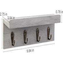 HRONRAD Rustic Key Holder For Wall, Farmhouse Wall Shelf With 4 Hooks, Wall Mounted Key Racks, Wooden Mail Organizer With Hooks For Entryway (Brown) - MàuE - Xem 6