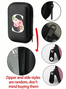 Tragbare Mini-Aufbewahrungstasche mit weißen Initialen A-Z, wasserdicht und stoßfest, Digitaltasche mit Zierapfelblütenmuster, Tasche mit Logoaufdruck für Handy-Ladekabel und Datenkabel, Reißverschlusstasche für Geldbörse, Datenkabel, Digitaltasche, Elektroniktasche, Aufbewahrungsvorrichtung für elektronische Geräte, Datenkabel, kabellose Ohrhörer, Bluetooth-Ohrhörer, für Geschäft, Tourismus, Schule, Universität, Büro