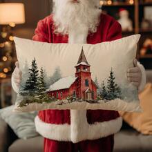 1 Stück Kissenbezug mit Motiv eines roten Hauses im Schnee, aus weichem Pfirsich-Samt, einseitig bedruckt 30*50CM, geeignet für Zuhause, Wohnzimmer, Schlafzimmer, Sofa, Weihnachtsdekoration, Urlaubsgeschenk (ohne Kissenfüllung) - Verschiedenfarbig - Übersicht 4