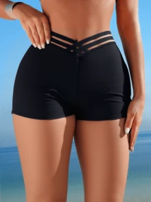 Swim Lushoire Quần bơi bó màu trơn đi biển mùa hè cho nữ - màu đen - Xem 1