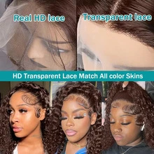 CEXXY 13x6 Chocolate Brown Wig With Deep Waves And A Net Front, Burgundy Wig With Deep Waves And A Net Front, Human Hair Wig For Women, Brazilian Human Hair Wig With Deep Curls, 13x6 HD Wig With A Transparent Net Front, Pre-Bleached Wig With A Baby Bun, Glue-Free Net Wig, Natural Hairline, Wig With A Center Or Side Part, Dyeable Human Hair Wig, 180% High-Density Wig With Long Curls, Dyeable And Restyleable. Chocolate Brown And Burgundy Women's Wigs. Brazilian Wig With Deep Waves And A Net Front. Human Hair. 13x6 HD Net Wig. For Everyday Wear, The Office, Parties, And Weddings. - S4 - Xem 8