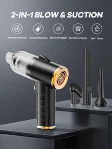 REMAX Aspiradora portátil inalámbrica recargable de 3 en 1 para coche y hogar, 1500mAh, 6000pa, aspiradora, soplador de polvo y soplador de aire 3 en 1, 320g de peso ligero, 2 niveles de succión ajustables, luz LED incorporada para ver áreas oscuras, dos boquillas intercambiables, Tipo-C, para coche, dispositivo de oficina, hogar, negro/blanco