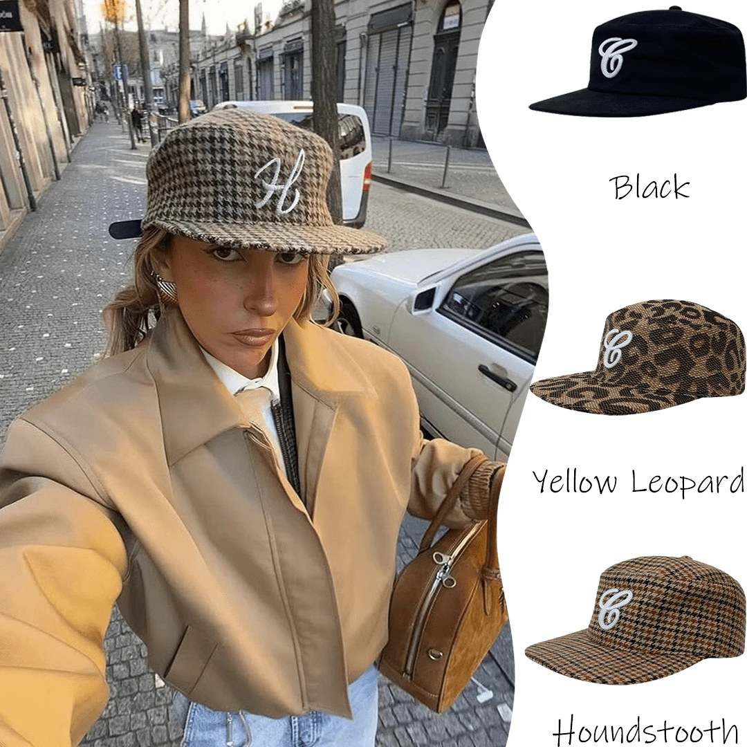 Retro Flat Top Embroidered Letter Hats Casual Versatile Duckbill Leopard Print Flat Brim Baseball Cap For Women And Men