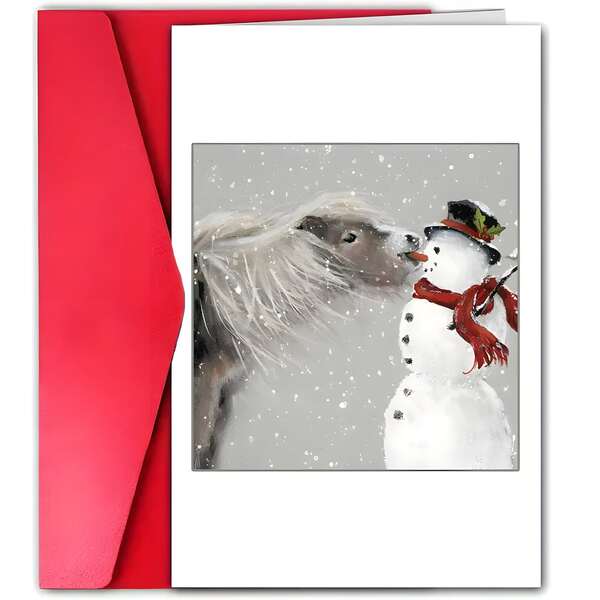 1 Pc Holiday Christmas Greeting Card, Cute Horse And Snowman Design, Great For Family, Friends, Son, Daughter, Dad, Mom, Paper Material, Perfect For Christmas, Party And More.