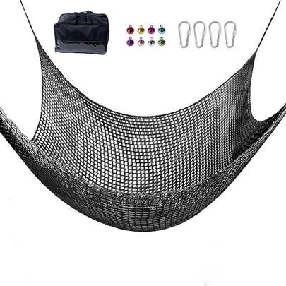 Climbing Net - 9.8FT X 9.8FT Double Layers Heavy Duty Playground Safety Net, Climbing Cargo Net For Tree House Tree Fort, Back Yard, Jungle Gyms, Monkey Bar Security Mesh(Black)