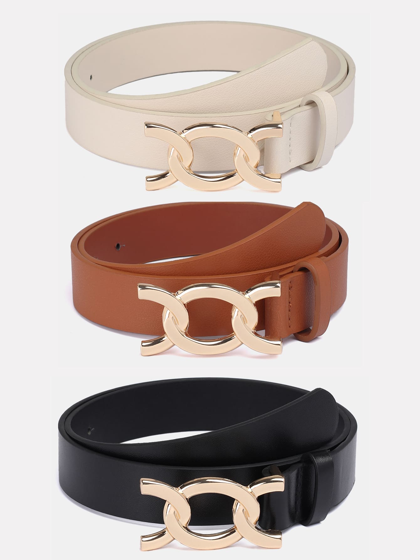 1pc Solid Color Casual PU (Polyurethane) Decorative Belt For Women, Geometric Pattern Buckle, Suitable For Daily Use