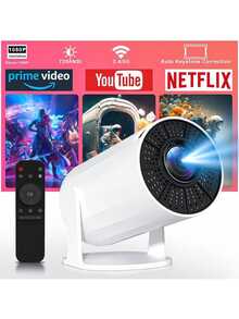 GAWFOLK Proyector inteligente de alta definición 2025, portátil para acampar al aire libre, con soporte para decodificación 4K, sistema operativo Android 11, WiFi de doble banda, apto para uso en interiores y exteriores, con enchufe europeo y chip A3100 de alta calidad. Un dispositivo ideal para oficinas corporativas y reuniones familiares.