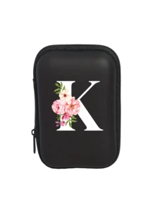 Tragbare Mini-Aufbewahrungstasche mit weißen Initialen A-Z, wasserdicht und stoßfest, Digitaltasche mit Zierapfelblütenmuster, Tasche mit Logoaufdruck für Handy-Ladekabel und Datenkabel, Reißverschlusstasche für Geldbörse, Datenkabel, Digitaltasche, Elektroniktasche, Aufbewahrungsvorrichtung für elektronische Geräte, Datenkabel, kabellose Ohrhörer, Bluetooth-Ohrhörer, für Geschäft, Tourismus, Schule, Universität, Büro