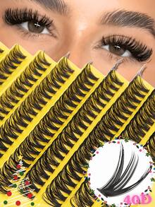 200 racimos de pestañas postizas de 40D - Grosor de 0.07 mm con longitudes mixtas de 10-16 mm, pestañas individuales naturalmente esponjosas, racimos de pestañas súper densas y alargadas, pestañas de visón sintético rizado, extensiones de pestañas suaves y ligeras, adecuadas para principiantes, DIY en casa, maquillaje de ojos, racimos de pestañas, esenciales para Halloween y Navidad.