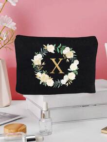 1个花卉字母A-Z印花化妆包，女士化妆包钱包，首字母缩写图案洗漱包，婚礼派对洗漱包，拉链手机钱包，铅笔盒，化妆包，手拿包，伴娘化妆包，洗漱用品收纳包，化妆包，旅行必备 - 彩色 - 查看 22