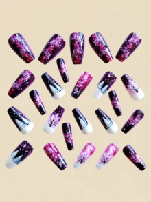 Santa Claus Christmas Tree Christmas Nails 24 Piece Of Fake Nails Press On Nails Almond Fall Press On Nails Press On Nails Cute Nails Fake Nails Multicolored Nails Purple Nails