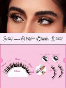 1对磁性眼线和假睫毛套装，无需胶水，可重复使用，适合旅行、出差、约会、酒店、节日送礼，新手友好，方便易用 - 自然纖長款 - 查看 6