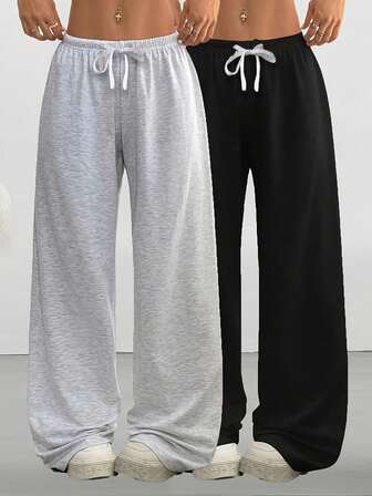 1pc Women's Casual Sports Pants, Loose Straight Leg Silhouette With Drape Effect, Suitable For Loungewear And Outdoor Activities, Can Be Gifted To Couples, Made Of 100% Polyester, With Drawstring Waistband For Adjustability, Available In Multiple Colors