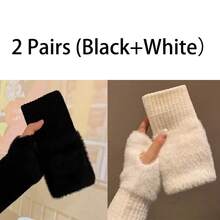 2 双女士柔软保暖冬季手套 - 弹性贴合露指手套，纯白色寒冷天气手套，适合日常和正式服装，可手洗 - 女士舒适冬季配饰，女士冬季手套，休闲装，时尚手套设计，耐用手套材质，寒冷天气装备，时尚手套，高品质手套，时尚爱好者（1/2 双） - 彩色 - 查看 11