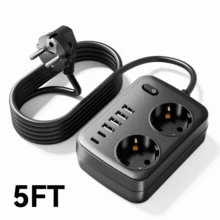 1 bộ chống sét lan truyền đa cổng 8 trong 1, có 2 ổ cắm điện AC, 4 cổng USB-A, 2 cổng USB-C, công tắc nguồn độc lập, điện áp hoạt động 100-250V, thích hợp sử dụng tại nhà, văn phòng và trạm sạc khi đi du lịch. - Phích cắm loại F của EU (220-240V) - Xem 12