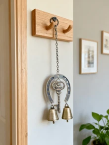 1pc Lucky Horseshoe Wind Chime, Iron Art Hanging Decor, Bell Ornament, Suitable For Room, Wall Decoration, New Year Gift, Small Present - Bronze - View 4