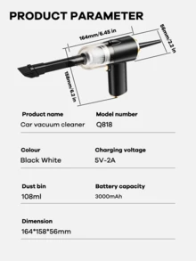 REMAX Aspiradora portátil inalámbrica recargable de 3 en 1 para coche y hogar, 1500mAh, 6000pa, aspiradora, soplador de polvo y soplador de aire 3 en 1, 320g de peso ligero, 2 niveles de succión ajustables, luz LED incorporada para ver áreas oscuras, dos boquillas intercambiables, Tipo-C, para coche, dispositivo de oficina, hogar, negro/blanco
