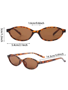 2025年新款1件装女士椭圆形小框个性化全框眼镜，豹纹镜框，黑色镜框，有色镜框，时尚眼镜，适合服装、拍照、返校季 - 灰色 - 查看 9