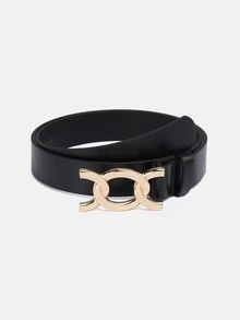1pc Solid Color Casual PU (Polyurethane) Decorative Belt For Women, Geometric Pattern Buckle, Suitable For Daily Use