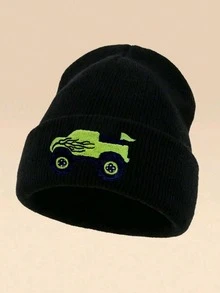 1pc Cartoon Tractor Embroidered Knit Beanie Hat, Suitable For Cycling And Hiking