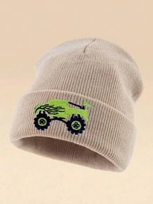 1pc Cartoon Tractor Embroidered Knit Beanie Hat, Suitable For Cycling And Hiking