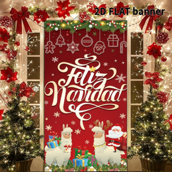 1 st. God jul-dörrdekoration, polyester, jultomten-fårmönster, vinter-nyår, fotoautomat, inomhus-utomhusbanderoll, festdekoration 70,8x35,4 tum, God jul-fotoautomatsbakgrund _ inomhus-utomhus multifunktionell fest- och evenemangsdekoration _ polyester, ingen elektricitet behövs, perfekt för juldekoration.