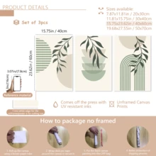 3pcs/Set Modern Wall Art Poster, Boho Soft Color Abstract Canvas Prints, Green Geometry Plant Art, Botanical Poster, Sage Green And Beige, Neutral Tones, Minimalist, Bohemian Art, Framed Or Unframed, Room Decor, Home Decor, College Dorm Apartment Decor, Gifts For Wall Decoration In Hotel, Home, Living Room, Bedroom, Bathroom And Office - Multicolor - View 16
