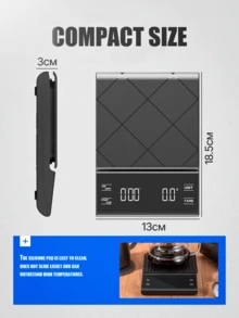 1 pieza Balanza electrónica de cocina digital de 3 kg/0.1 g - Balanza para café - Material ABS duradero - Con función de puesta a cero con un solo clic, temporizador - Múltiples unidades: g, oz, ml - Conversión con un solo clic - Botones táctiles - Pantalla LED de alta definición