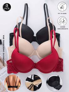 3 piezas de ropa interior de mujer que recoge los pechos pequeños, mejora la apariencia, evita el derrame lateral y brinda soporte para dar forma y levantar. - Multicolor - Ver 2