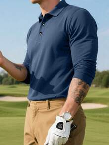 男士秋季长袖 Polo 衫，适合三种场合 | 休闲商务高尔夫日常穿着 - 藏蓝色 - 查看 4