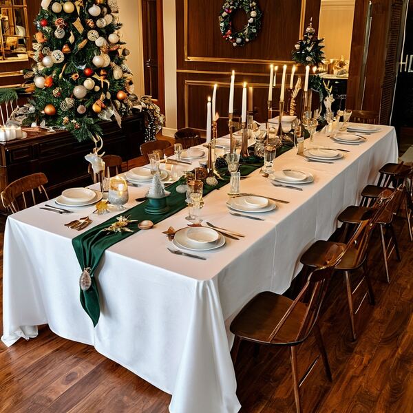 1 pezzo Tovaglia rettangolare bianca di grandi dimensioni a tema natalizio, tovaglia in poliestere di colore solido adatta per matrimoni, feste di fidanzamento, compleanni e altre occasioni, ideale per Natale, Ognissanti, Capodanno, Ringraziamento, San Valentino e altri eventi importanti, disponibile in varie misure