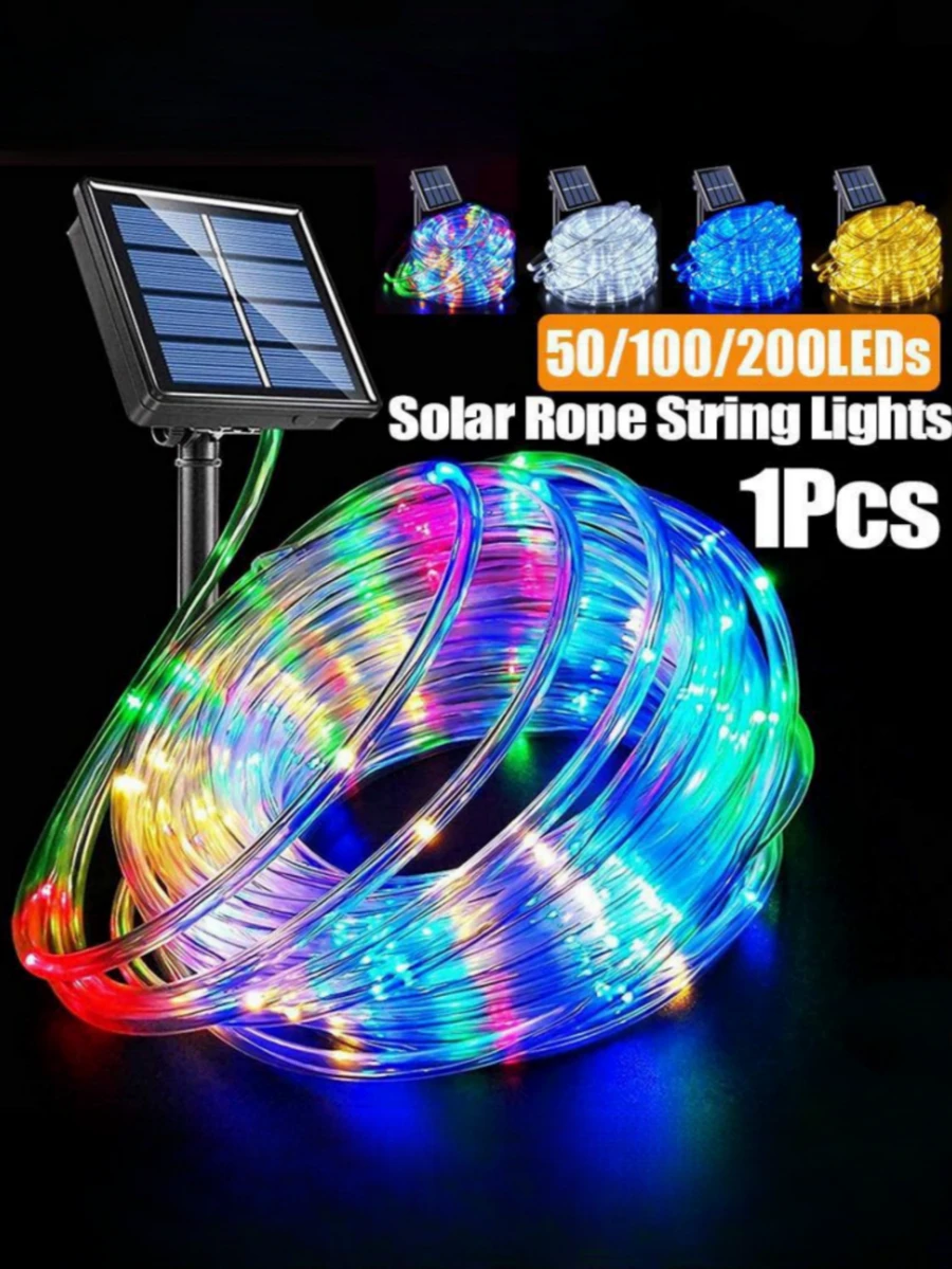 1支户外太阳能灯管 - 300/200/100/50颗LED灯珠，带太阳能板，8种照明模式，IPX4防水，适用于泳池、婚礼、圣诞节、庭院、小路装饰、万圣节、节日装饰和氛围照明、花园装饰、LED仙女灯，非常适合露台、花园、栅栏、树木、蹦床、婚礼、生日派对、圣诞节装饰，满足11种节日装饰需求。