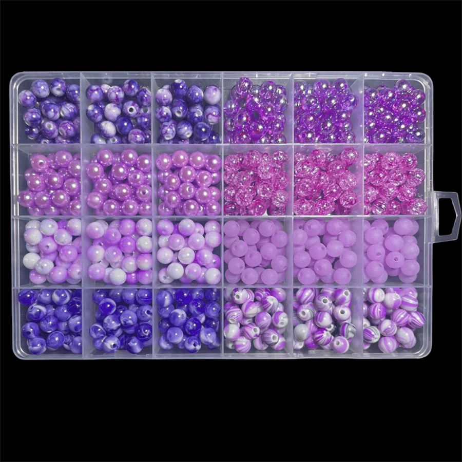600 件 8 毫米粉色亚克力珠套装，款式多样，非常适合 DIY 珠宝制作、礼物、情侣手工项链、配饰、制作手机链 - 紫色 - 查看 1