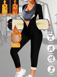 3in1 Sauna Sweat Suit Sports Waist Trainer For Women Tummy Control, Full Body Long Sleeve Shapewear Pants Waistband Leggings Corset BodySuit Jumpsuit Workout Women Sets