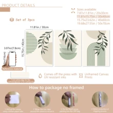 3pcs/Set Modern Wall Art Poster, Boho Soft Color Abstract Canvas Prints, Green Geometry Plant Art, Botanical Poster, Sage Green And Beige, Neutral Tones, Minimalist, Bohemian Art, Framed Or Unframed, Room Decor, Home Decor, College Dorm Apartment Decor, Gifts For Wall Decoration In Hotel, Home, Living Room, Bedroom, Bathroom And Office - Multicolor - View 17