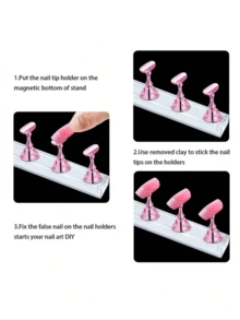 Y2K 1 Set Pink Nail Polish Display Rack, Magnetic Nail Art Practice Holder, Acrylic Nail Art Supplies Kit For Beginners, Nail Salon Equipment And Decor For Nail Art Display And Practice