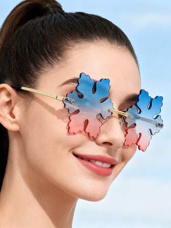 Christmas Snowflake Shaped Fashion Glasses, Unique Personalized Decorative Glasses Essential For Going Out, Christmas Accessories, Must-Have For Women's Christmas Photo Shoots, Christmas Gift