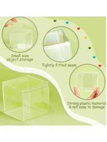 Cajas de almacenamiento cuadradas transparentes con tapa de cinta - Perfectas para decoraciones de cumpleaños, bodas, exhibición de joyería pequeña, caja de plástico transparente para organizar