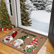 1 pezzo Zerbino di benvenuto di Babbo Natale - lavabile, decorato con tre nani e decorazioni natalizie, perfetto per la decorazione invernale della casa e come regalo di Natale. Decorazione natalizia | Decorazione a quadri, antiscivolo e assorbente, utilizzabile sia in interni che in esterni, ideale per bagno, cucina e decorazione in stile fattoria. Tappeto da cucina