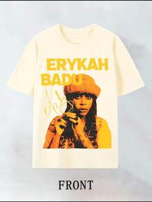 For Erykah Badu Portrait Graphic Plus Size TShirt 220g Featuring A Vibrant Yellow And Black Image With Her Signature A Must Have Fans Of Soul Music - 杏色 - 查看 1