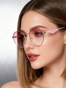 Gafas de mujer con lentes degradados rosas, montura redonda clásica, gafas sonrojadas versátiles, gafas decorativas de estilo callejero