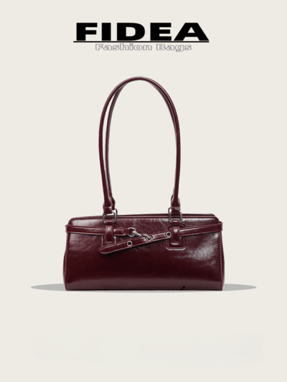 Fashionable New Women's Shoulder Underarm Baguette Bag, Minimalist Vintage Solid Color Lacquered Leather Strap Decor, High-Quality Versatile Bag Suitable For Travel, Shopping, Dating, And Other Occasions